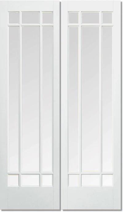 Manhattan White Primed 9 Glazed Clear Bevelled Light Panels Pair Interior Doors - All Sizes