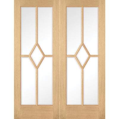 Oak Reims 5 Glazed Clear Panels (Diamond) Pre-Finished Internal French Doors - All Sizes-LPD Doors-Ultra Building Supplies