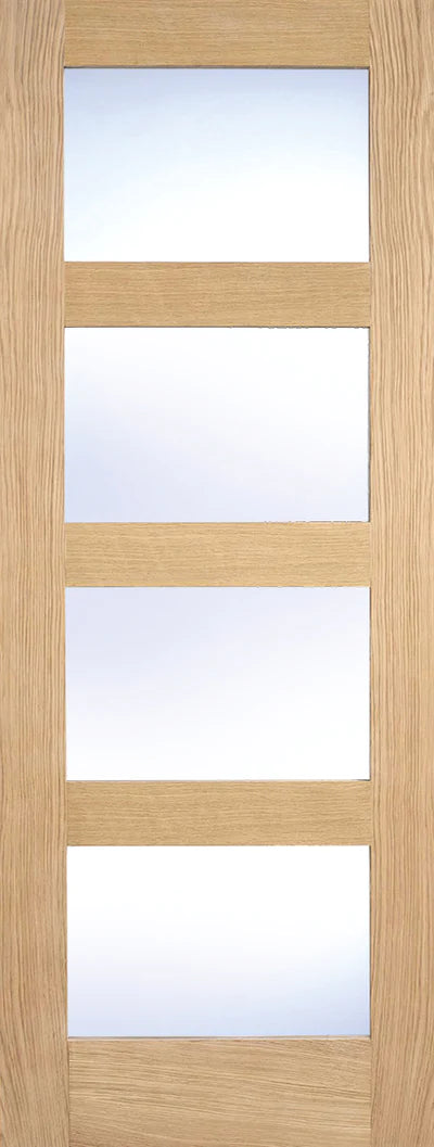 Oak Shaker 4 Clear Light Panel Un-Finished Internal Door - All Sizes