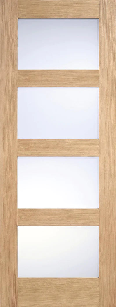 Oak Shaker 4 Clear Glass Light Panel Pre-Finished Internal Door - All Sizes