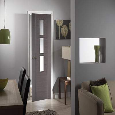 Alcaraz Chocolate Grey Pre-Finished 3 Glazed Clear Light Panels Interior Door - All Sizes-LPD Doors-Ultra Building Supplies