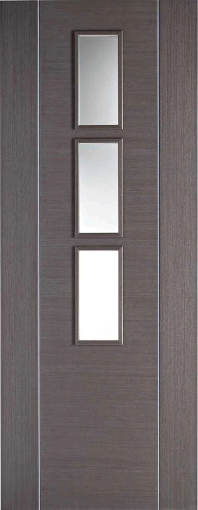 Alcaraz Chocolate Grey Pre-Finished 3 Glazed Clear Light Panels Interior Door - All Sizes