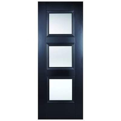 Amsterdam Black Primed 3 Glazed Clear Bevelled Light Panel Interior Door - All Sizes-LPD Doors-Ultra Building Supplies