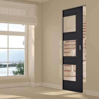 Antwerp Black Primed 3 Glazed Clear Light Panels Interior Door - All Sizes-LPD Doors-Ultra Building Supplies