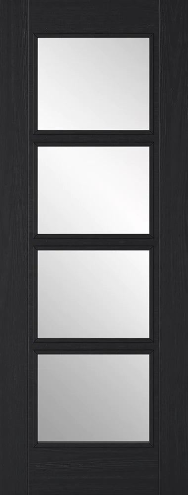 Vancouver Charcoal Black Pre-Finished 4 Glazed Clear Light Panels Interior Door - All Sizes