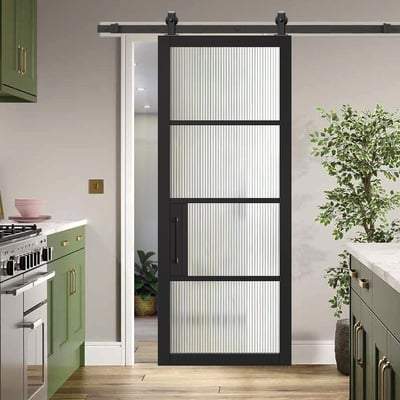 Chelsea Black Primed 4 Glazed Clear Light Panels Interior Door - All Sizes-LPD Doors-Ultra Building Supplies