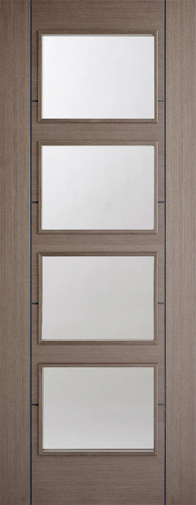 Vancouver Chocolate Grey Pre-Finished 4 Glazed Clear Light Panels Interior Door - All Sizes