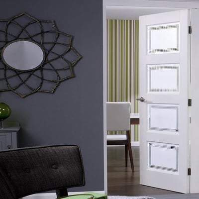 Contemporary White Primed 4 Frosted Light Panels Interior Door - All Sizes-LPD Doors-Ultra Building Supplies