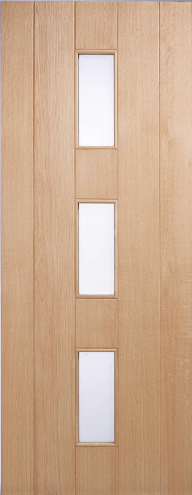 Copenhagen Oak Unfinished 3 Double Glazed Frosted Light Panels External Door - All Sizes