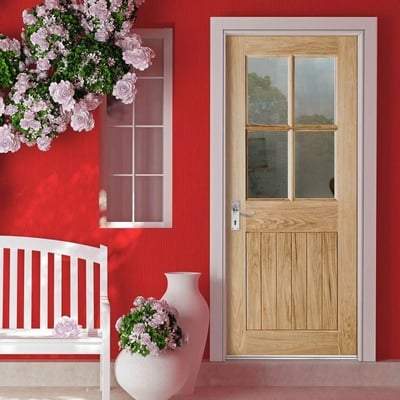 Cottage Oak Unfinished 4 Double Glazed Clear Light Panels External Door - All Sizes-LPD Doors-Ultra Building Supplies