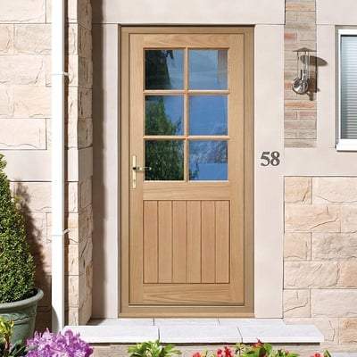 Cottage Oak Unfinished 6 Double Glazed Clear Light Panels External Door - All Sizes-LPD Doors-Ultra Building Supplies