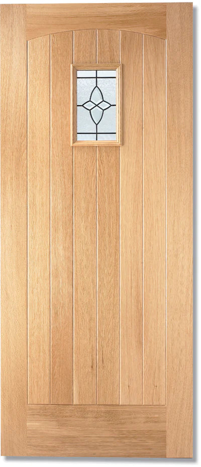 Cottage Oak Unfinished 1 Double Glazed Lead Light Panel External Door - All Sizes