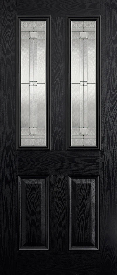 Malton Black GRP Pre-Finished 2 Double Glazed Lead Light Panels External Door - All Sizes