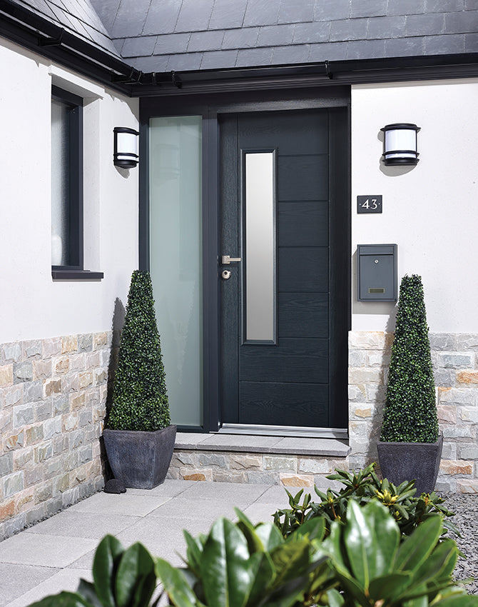 Newbury Grey GRP Pre-Finished 1 Double Glazed Frosted Light Panel External Door - All Sizes