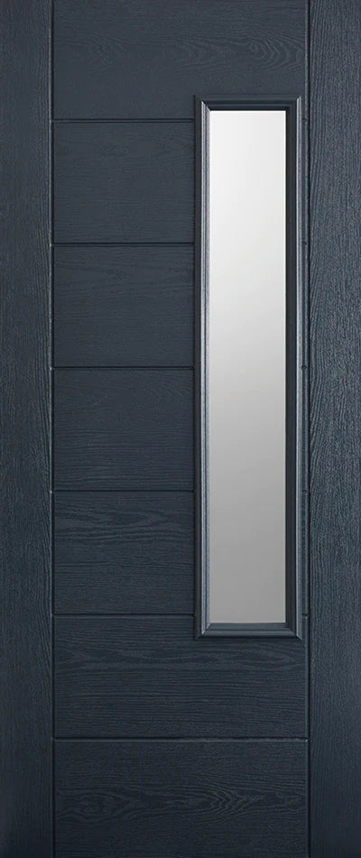 Newbury Grey GRP Pre-Finished 1 Double Glazed Frosted Light Panel External Door - All Sizes