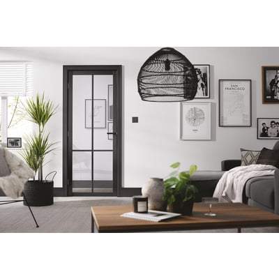 Liberty Black Primed 4 Glazed Clear Light Panels Interior Door - All Sizes-LPD Doors-Ultra Building Supplies