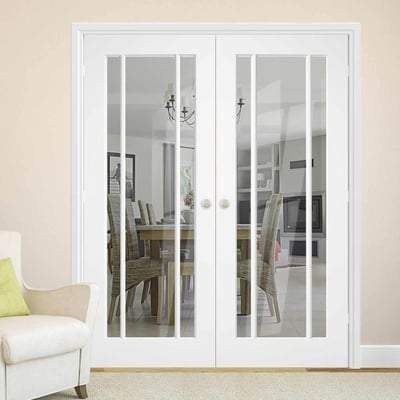 Lincoln White Primed 3 Glazed Clear Light Panels Pair Interior Doors - All Sizes-LPD Doors-Ultra Building Supplies