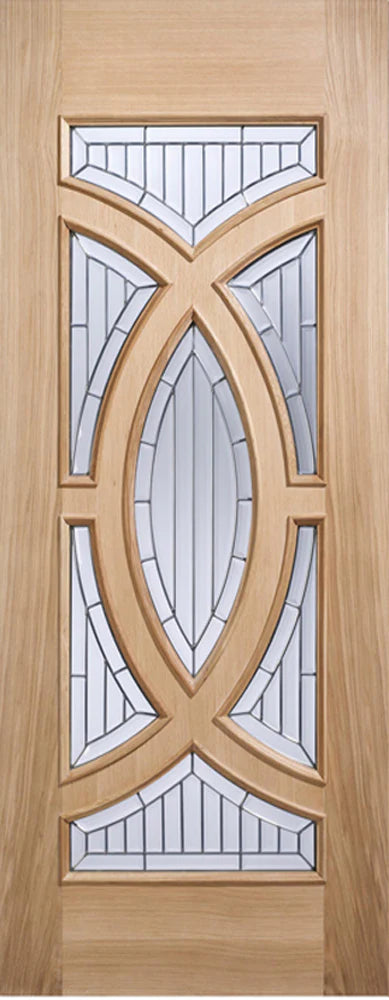 Majestic Oak Unfinished 7 Double Glazed Bevelled Zinc Clear Light Panels External Door - All Sizes