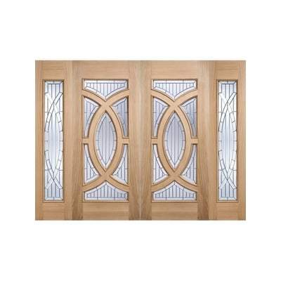 Majestic Oak Unfinished 7 Double Glazed Bevelled Zinc Clear Light Panels External Door - All Sizes-LPD Doors-Ultra Building Supplies