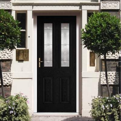 Malton Black GRP Pre-Finished 2 Double Glazed Lead Light Panels External Door - All Sizes-LPD Doors-Ultra Building Supplies