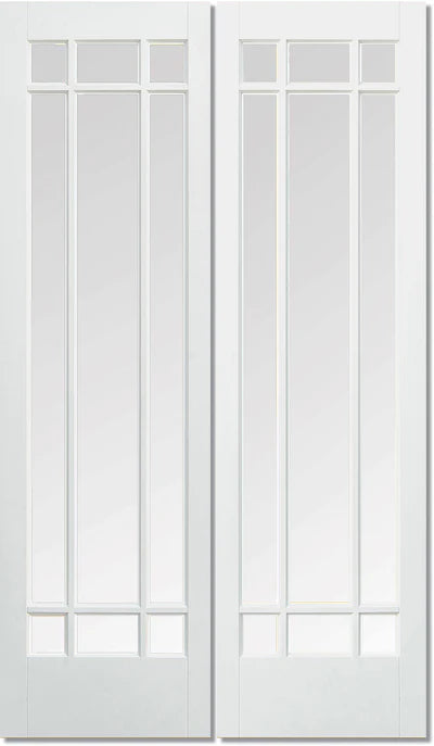 Manhattan White Primed 9 Glazed Clear Bevelled Light Panels Pair Interior Doors - All Sizes