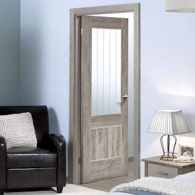 Mexicano Light Grey Laminated 1 Glazed Clear With Frosted Lines Light Panel Interior Door - All Sizes-LPD Doors-Ultra Building Supplies