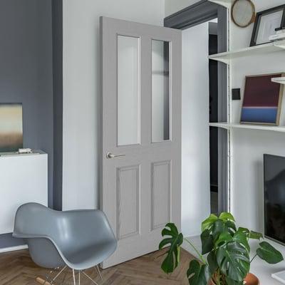 Moulded Textured Grey Pre-Finished 2 Glazed Clear Light Panels Interior Door - All Sizes-LPD Doors-Ultra Building Supplies