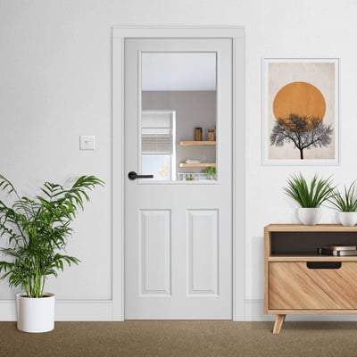 Moulded White Primed 1 Glazed Clear Light Panel Interior Door - All Sizes-LPD Doors-Ultra Building Supplies