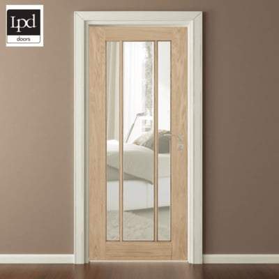 Oak Lincoln 3 Glazed Clear Light Panel Pre-Finished Internal Door - All Sizes-LPD Doors-Ultra Building Supplies