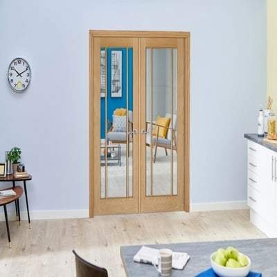Oak Lincoln 3 Glazed Clear Light Panel Un-Finished Internal French Doors - All Sizes-LPD Doors-Ultra Building Supplies