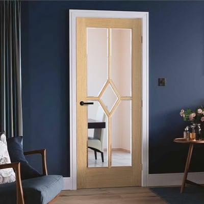 Oak Reims 5 Glazed Clear Panels (Diamond) Pre-Finished Internal Door - All Sizes-LPD Doors-Ultra Building Supplies