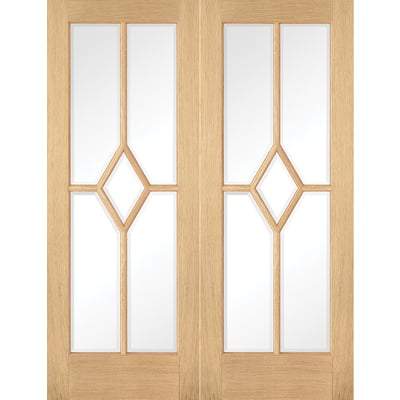 Oak Reims 5 Glazed Clear Panels (Diamond) Pre-Finished Internal French Doors - All Sizes-LPD Doors-Ultra Building Supplies