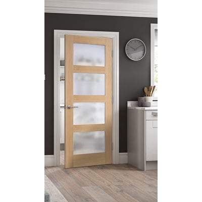 Oak Shaker 4 Frosted Glass Light Panel Pre-Finished Internal Door - All Sizes-LPD Doors-Ultra Building Supplies