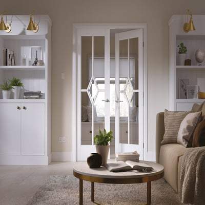 Reims White Glazed Clear Pair Primed Interior Doors - All Sizes-LPD Doors-Ultra Building Supplies