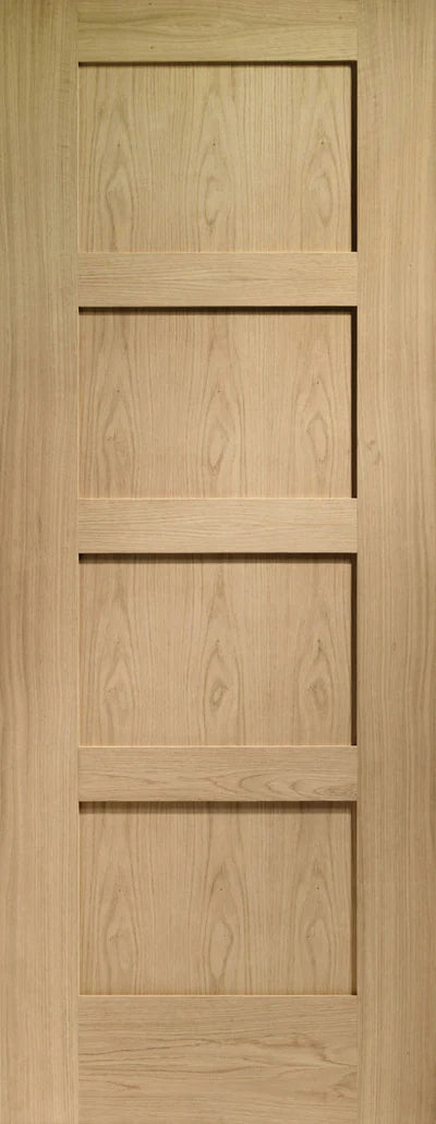 Oak Shaker 4 Panel Un-Finished Internal Fire Door FD30 - All Sizes