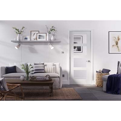 Shaker White Primed 4 Glazed Clear Light Panels Interior Door - All Sizes-LPD Doors-Ultra Building Supplies