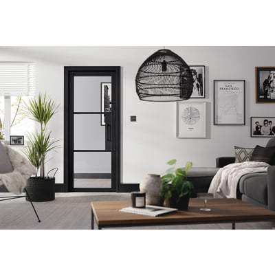 Tribeca Black Primed 3 Glazed Clear Light Panels Interior Door - All Sizes-LPD Doors-Ultra Building Supplies