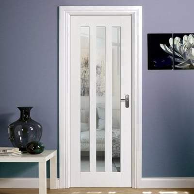 Utah White Primed 3 Glazed Clear Light Panels Interior Door - All Sizes-LPD Doors-Ultra Building Supplies