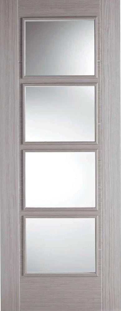 Vancouver Light Grey Pre-Finished 4 Glazed Clear Light Panels Interior Door - All Sizes