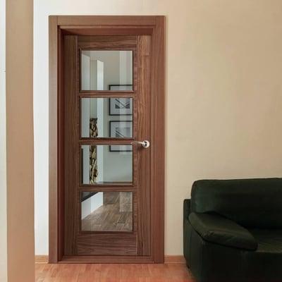 Vancouver Walnut Pre-Finished 4 Glazed Clear Light Panels Interior Door - All Sizes-LPD Doors-Ultra Building Supplies