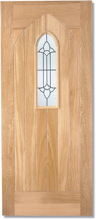 Westminster Oak Unfinished 1 Lead Glazed Light Panel External Door - All Sizes